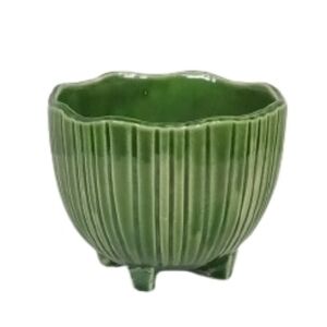 McCoy Pottery Footed Green Ribbed Bowl Ceramic Planter Flower Pot